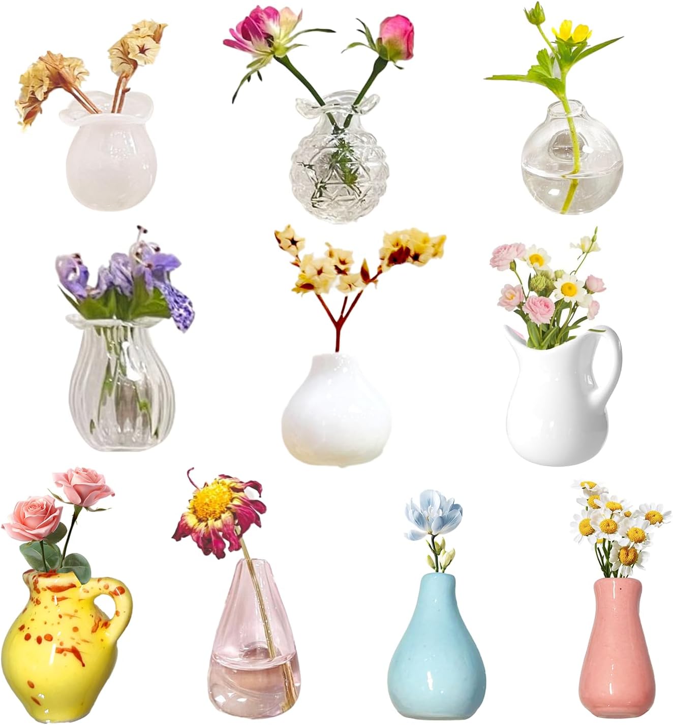 10PCS Mini Vase Magnets for Fridge, Cute Ceramic Flower Vase Refrigerator Magnets, Home Kitchen Decorations(Flowers Not Included)