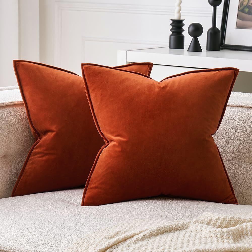 MIULEE Pack of 2 Decorative Velvet Throw Pillow Covers Soft Pillowcase Solid Square Cushion Case for Sofa Bedroom Car 20x20 Inch 50x50 cm Burnt Orange 20" x 20" (Pack of 2) Burnt Orange