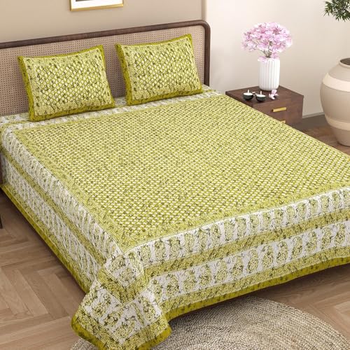 Image of Opulent Collection Double Bedsheet with 2 Pillow Cover | 100% Cotton Bedsheets for Double Bed | Handloom Bedsheet | Size 86x90 inches | King Size (90X102 Inches) (Dark Mustard, King)