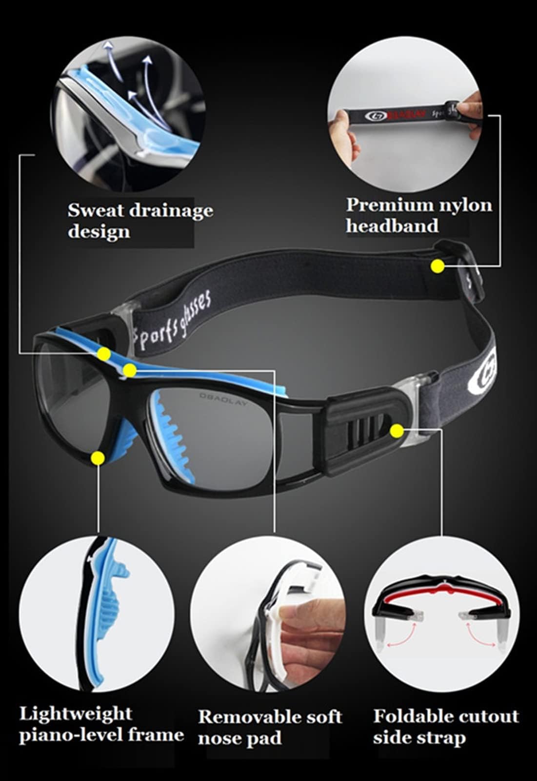 Basketballbrille, Anti-Beschlag-Sportbrille, Racquetball, Fußball, Schutzbrille mit verstellbarem Riemen, für Erwachsene