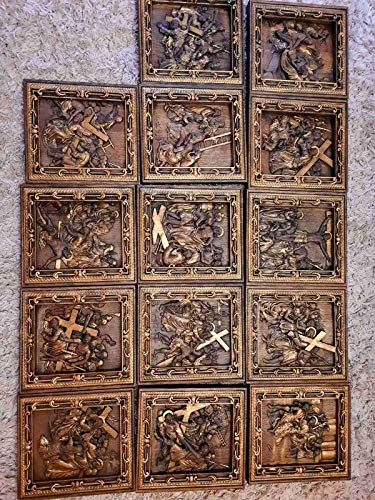 Set Of 14 Stations Of The Cross Way Of The Cross Pilate Condemns Jesus To Die Way Of Sorrows Wood Carving Religious Icon #TOP7