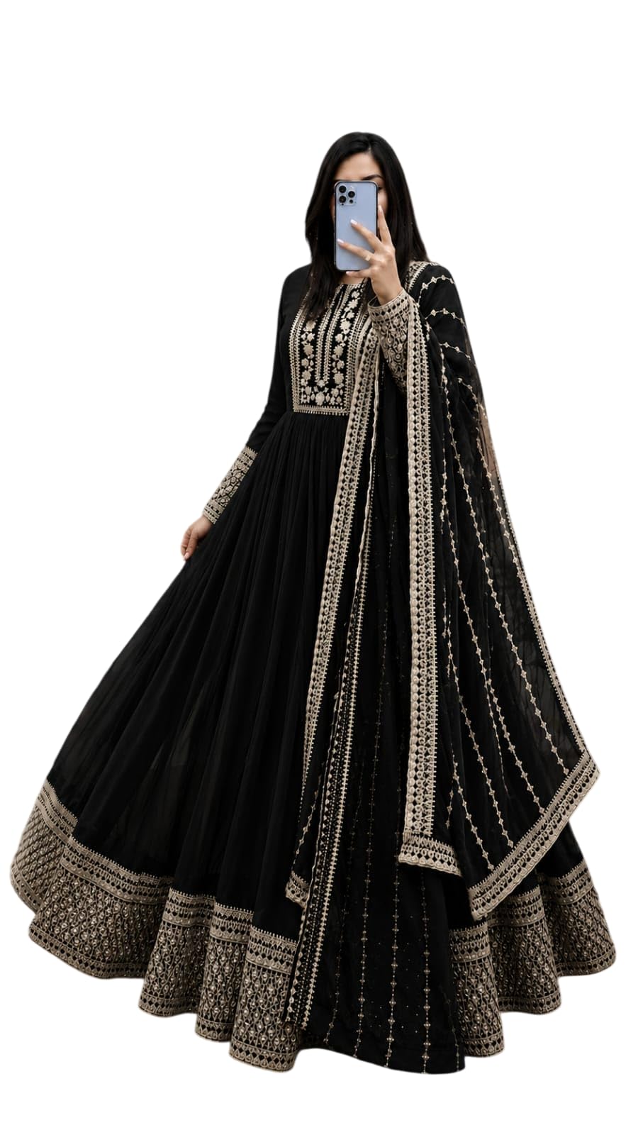 Women's Beautiful Georgette with Embroidery Work Gown & Dupatta Set Anarkali Gown, Sleeve Ethnic Gown and Dupatta Set Gown for Wedding-picture-12