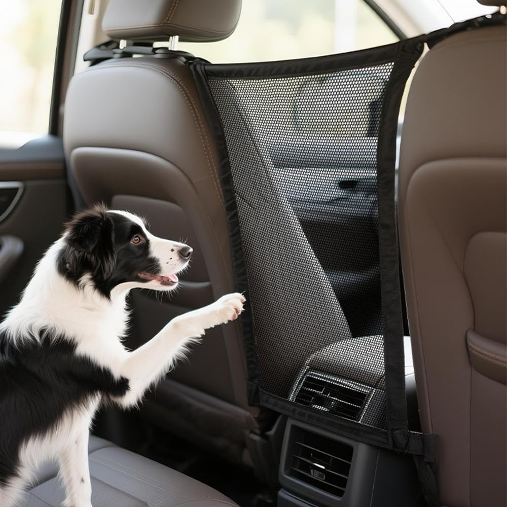Dog Car Barrier Mesh, Breathable Backseat Pet Divider, Removable Visual Window Net, Universal Pet Sturdy Net Gate for Car Back Seat SUV Truck, Black