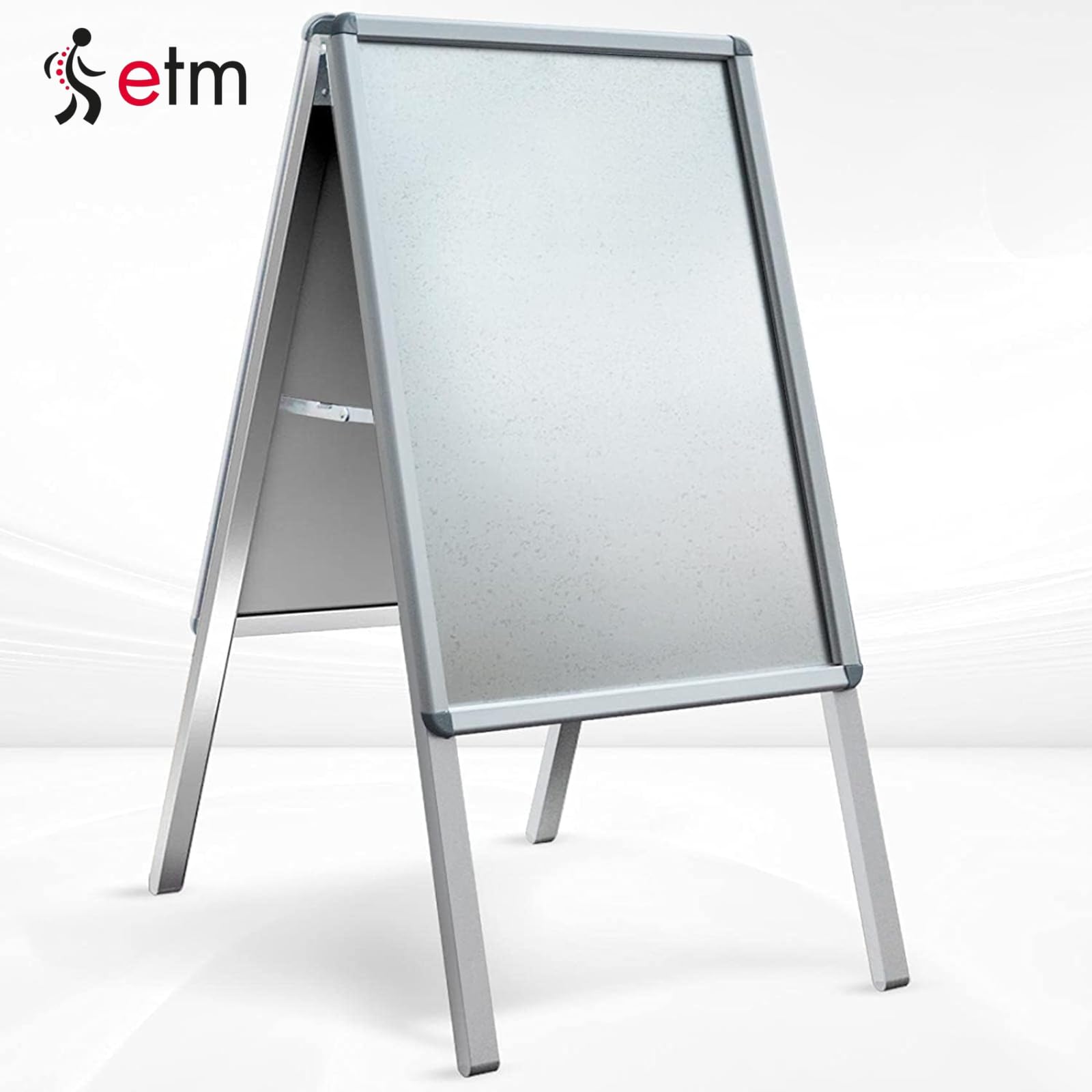 etm Kundenstopper DIN A2 - Big Sale für 2 Plakate mit Alu Rahmen 25mm - inklusive Schutzfolie - wetterfester Plakatständer - Gehwegaufsteller Werbetafel (DIN A2 - Silber, 59,4 x 42 cm)