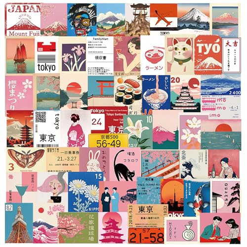 Lot de 100 Japon Voyage Autocollants en Vinyle Imperméables, Japonais Stickers pour Scrapbooking Valise Skateboard Guitare Ordinateur Portable (Japon)
