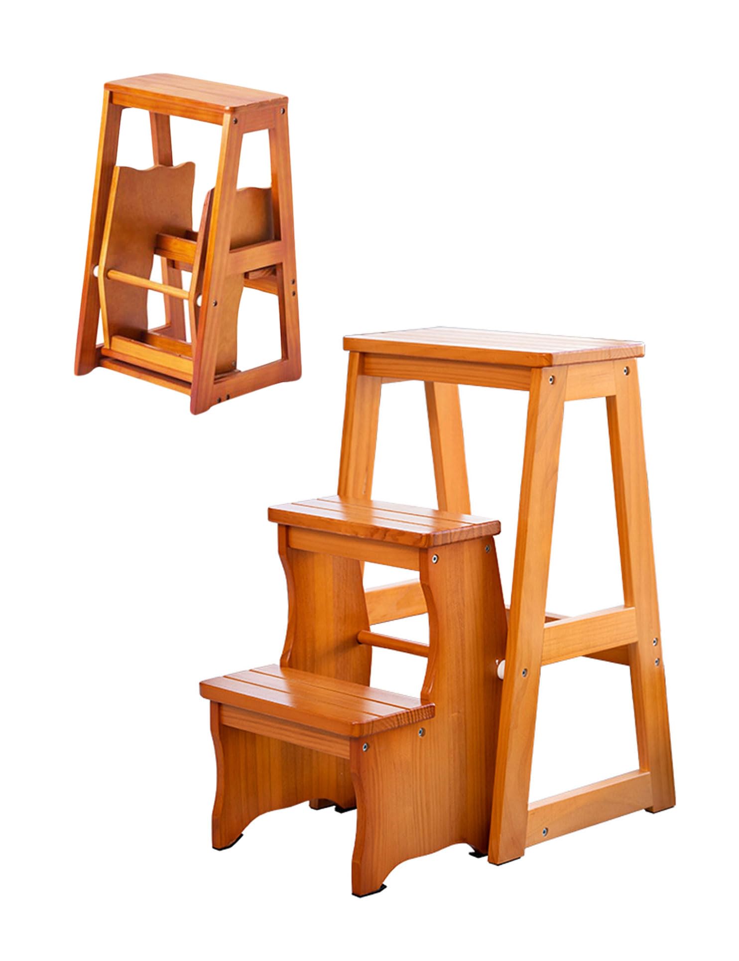 Step Stool for Adults/Step Ladder/Counter Chair, Step Folding Portable Wooden Step Stool, Anti-Slip & Lightweight (Brown 3 Layers)