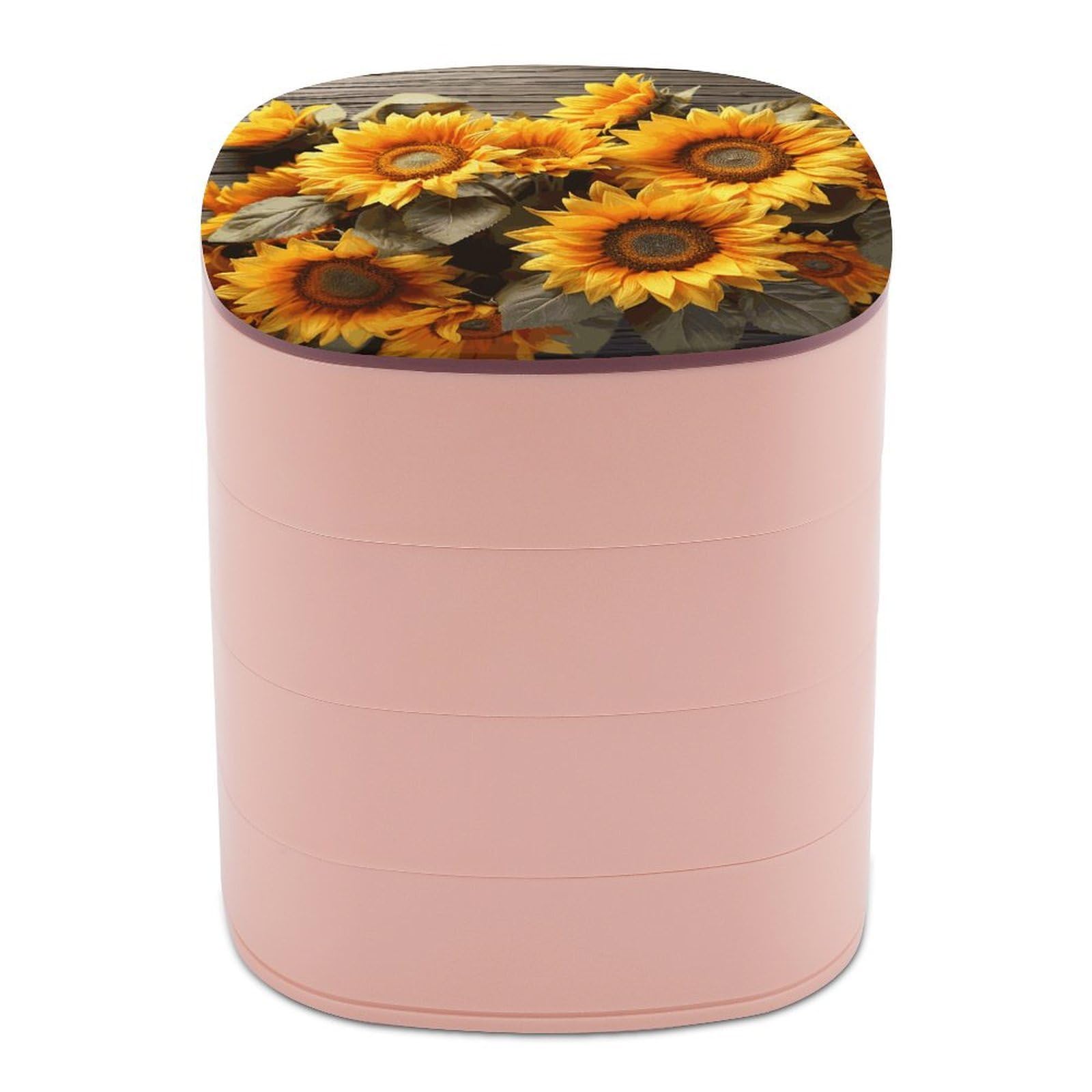 FekiLoot Plants Theme Sunflower Jewelry Box 4-Layers Rotatable Jewelry Organizer Storage Box with Mirror Cute Travel Jewelry Case Portable Earring Holder Organizer for Ring Necklace Bracelet