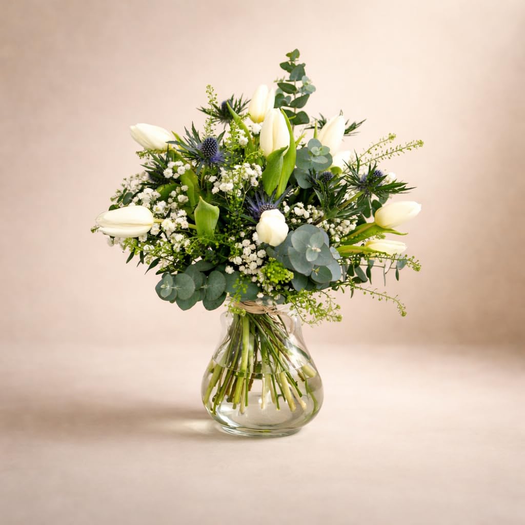 FLORES SOLIDARIAS - Ramo De Tulipanes Naturales - Ramo De Flores - Tulipanes con Cardo - Ramos De Flores Naturales A Domicilio - Regalos San Valentin - Envio 24H