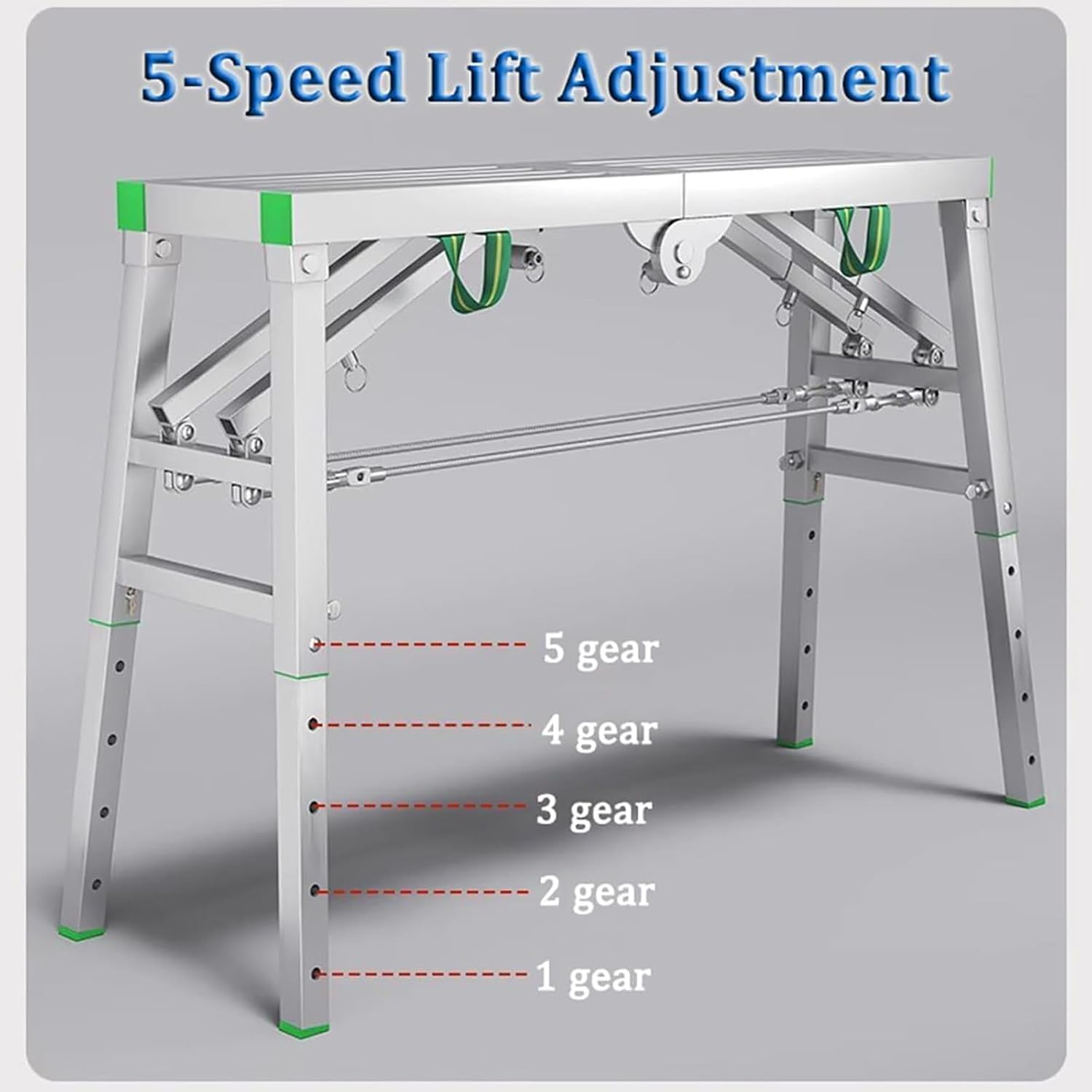 Portable Folding Scaffolding Platform, Folding Work Platform Adjustable Height Scaffolding of Metal Scaffold Work Bench Equipment Scaffold Tower Stool Bench,for Cleaning,Lamp Repairing,55in(140cm)