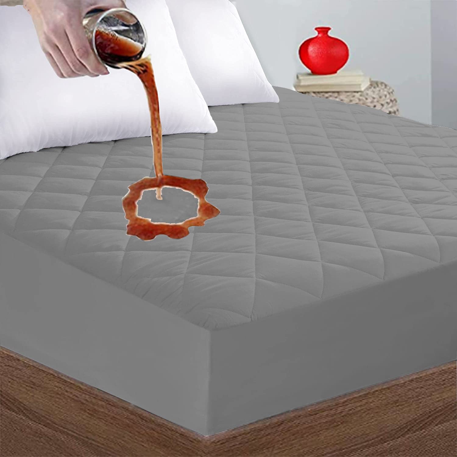 100% Waterproof Bugproof Dustproof Mattress Protector California King Bed Size 72 Inch X 84 Inch -Grey-image-19