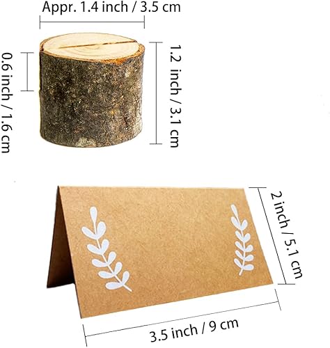 Miniatura 6 de 24 soportes para tarjetas de lugar de madera rústica y 30 tarjetas de lugar de mesa de estraza con nombre, soportes de números de mesa de madera,