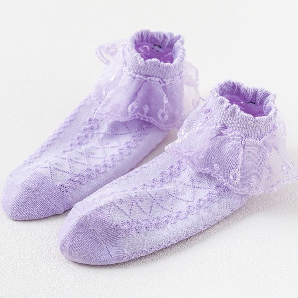 4 Pairs Baby Toddler Girls Lace Ruffle Cotton Ankle Socks Princess Frilly Socks Newborn Infants and Toddlers Gift