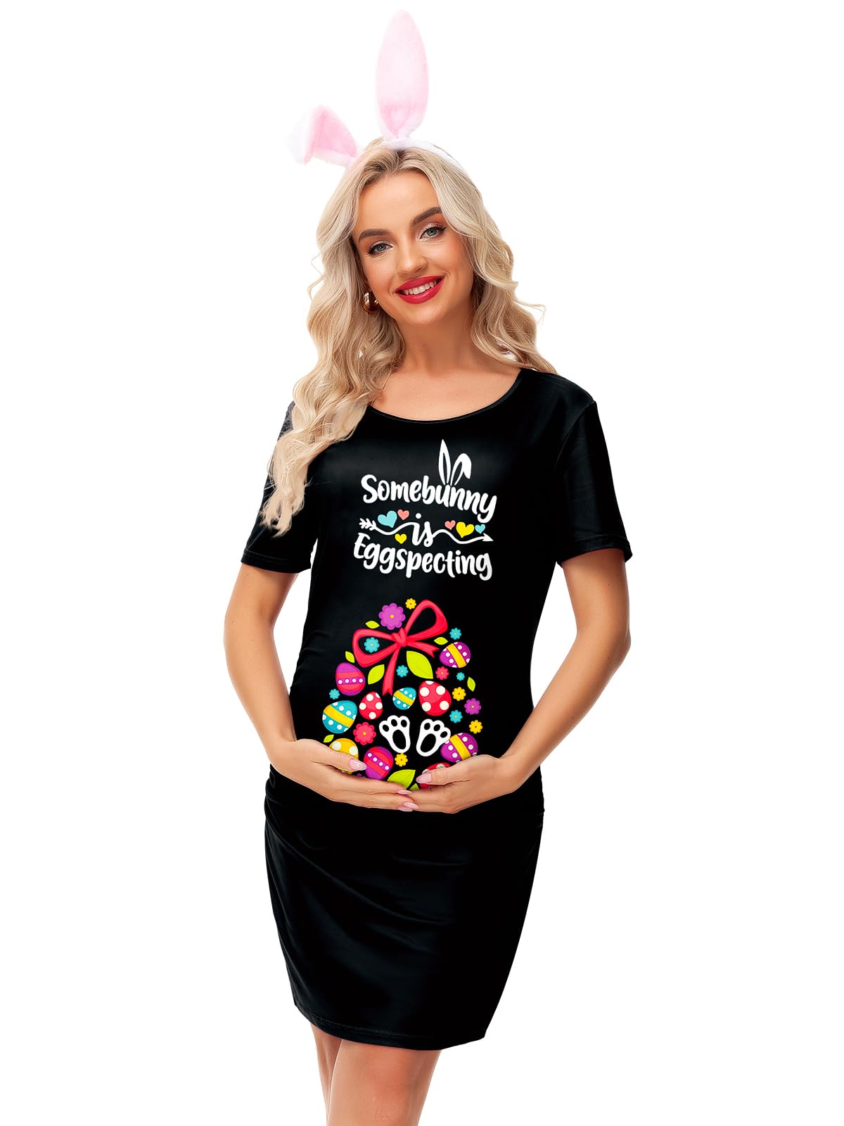 Deerosewomens Easter Day Pregnancy Dresses Casual Funny Printed