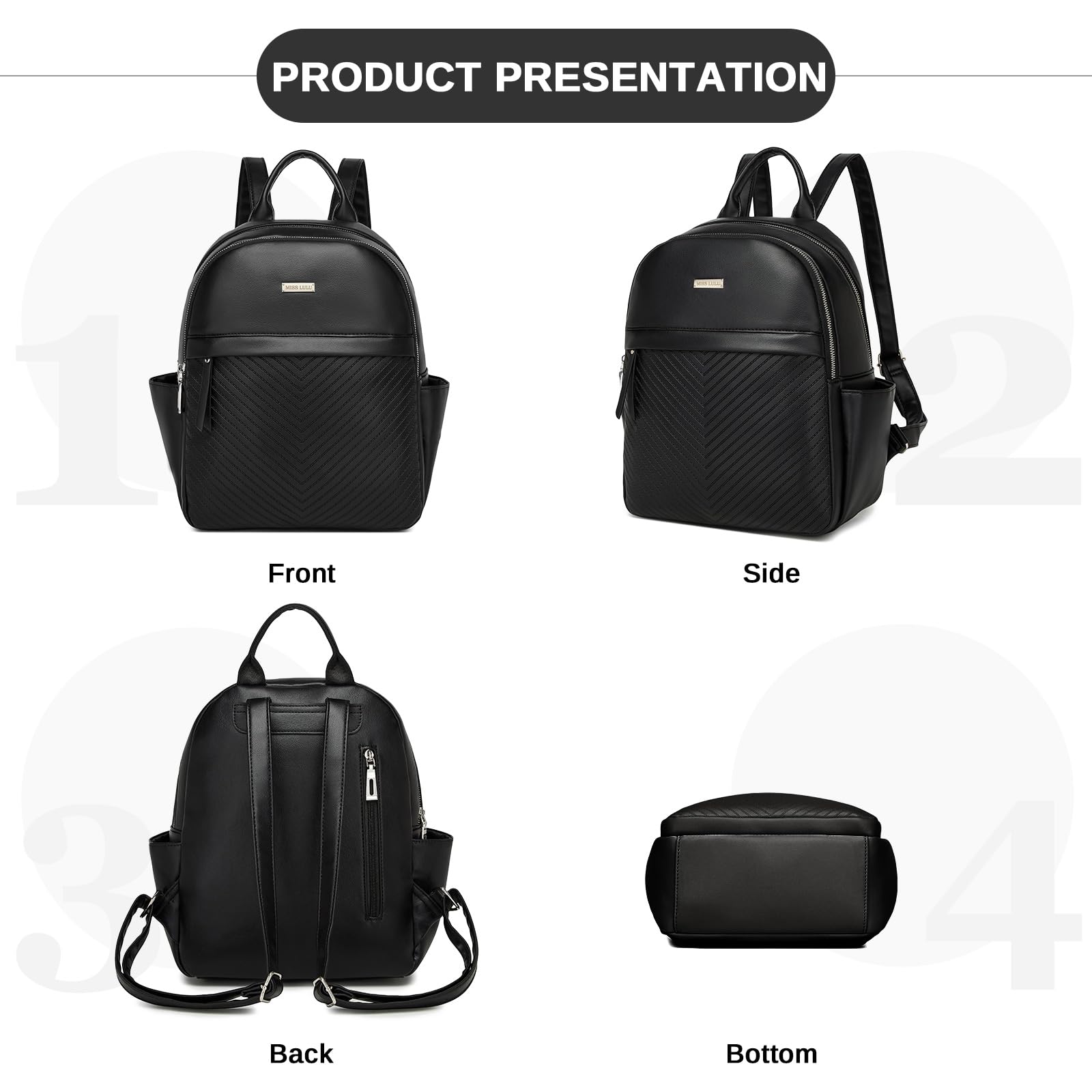 Miss Lulu Sac à dos femme élégant en cuir PU, sac à dos pour femme, imperméable, sac à dos pour travail, étude, voyage et shopping