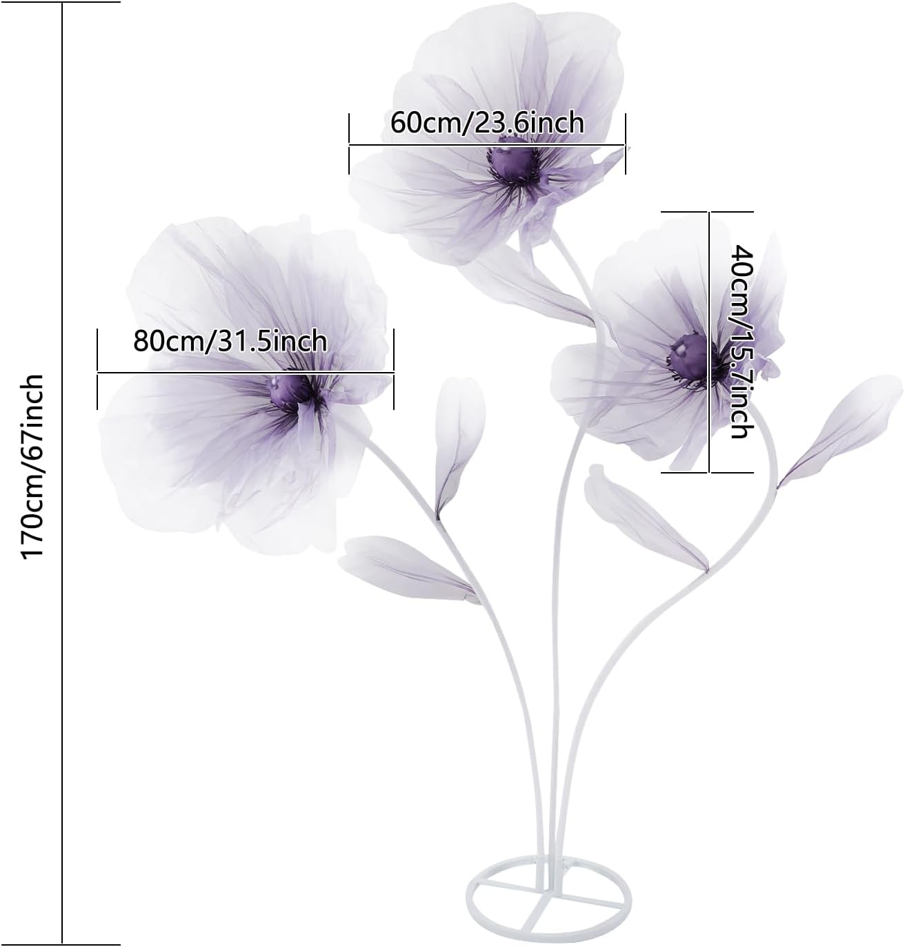 Giant Flowers for Decoration, 67in Large Artificial Flower for Wedding Reception Birthday Halloween Party Background Baby Shower Shop Window Display Photography Props Home Décor (Purple)