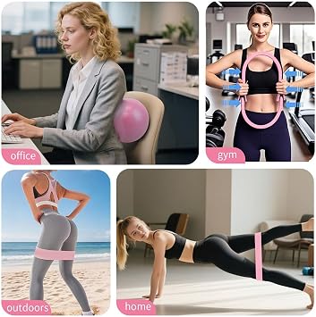 Pilates Ring Set, 14 Magic Circle, Long & Loop Resistance Bands, Soft Pilates Ball, Grip Socks,Puller, Home Workout Equipment for Women & Beginners to Tone, Flexibility & Core Strength (Blue)