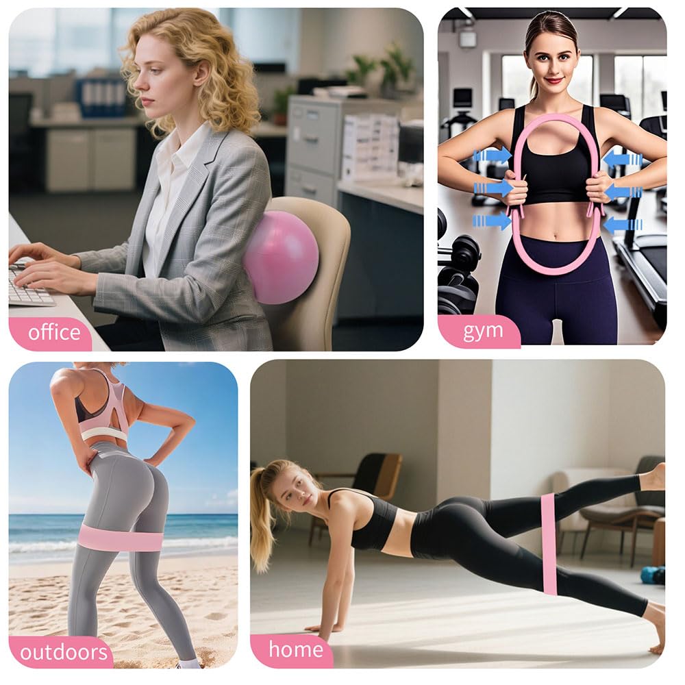 Generico Pilates Ring Set, 14" Magic Circle, Resistance Bands, Soft Pilates Ball, Yoga Massage Ball, Home Workout Equipment for Women & Beginners to Tone, Flexibility & Core Strength