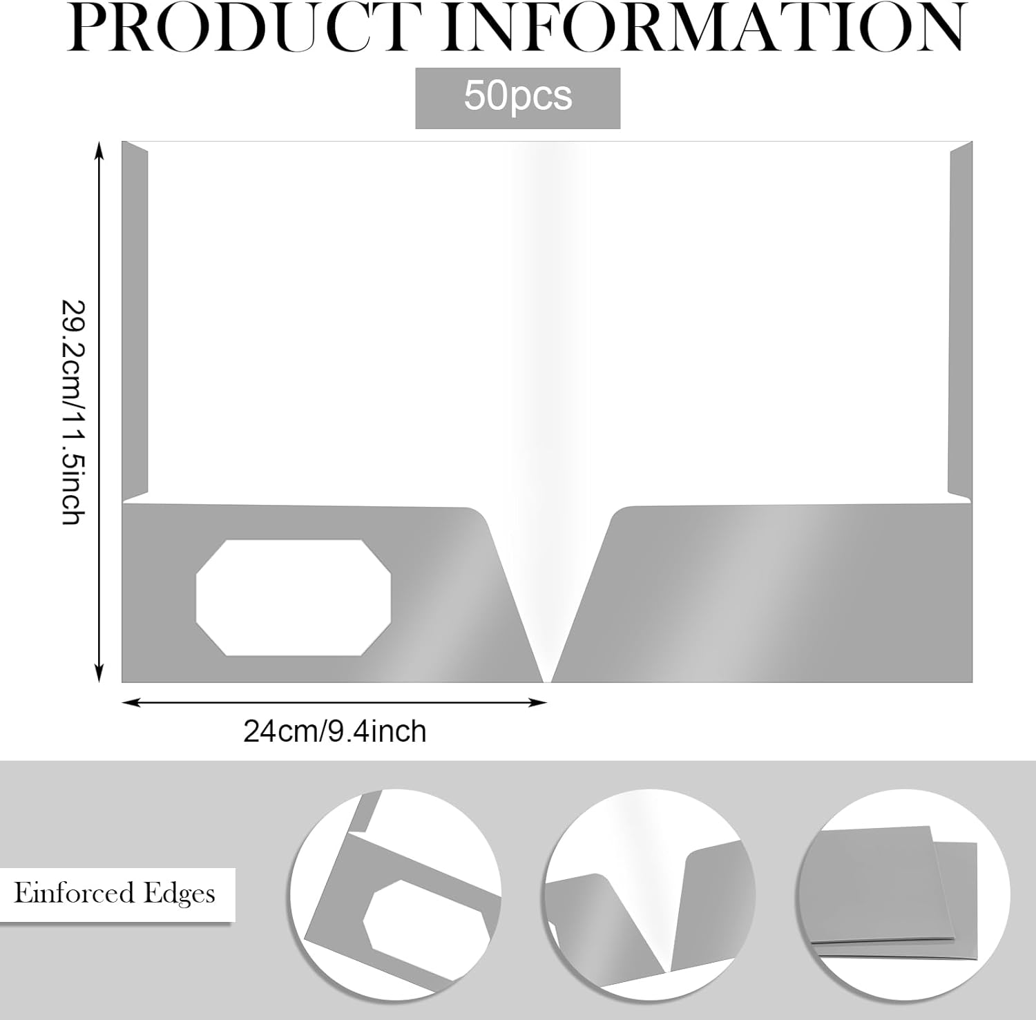 Jutom 50 Pcs 2 Pocket Glossy Paper Folders Glossy Paper Laminated Portfolios, Letter Size, Presentation Folders with Pockets for Office Teacher Worker Supplies(Gray)
