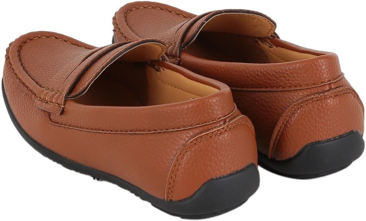 Boys Faux Leather Slip On Tread Loafer Wedding Classic Smart Casual Moccasin Flat Shoes