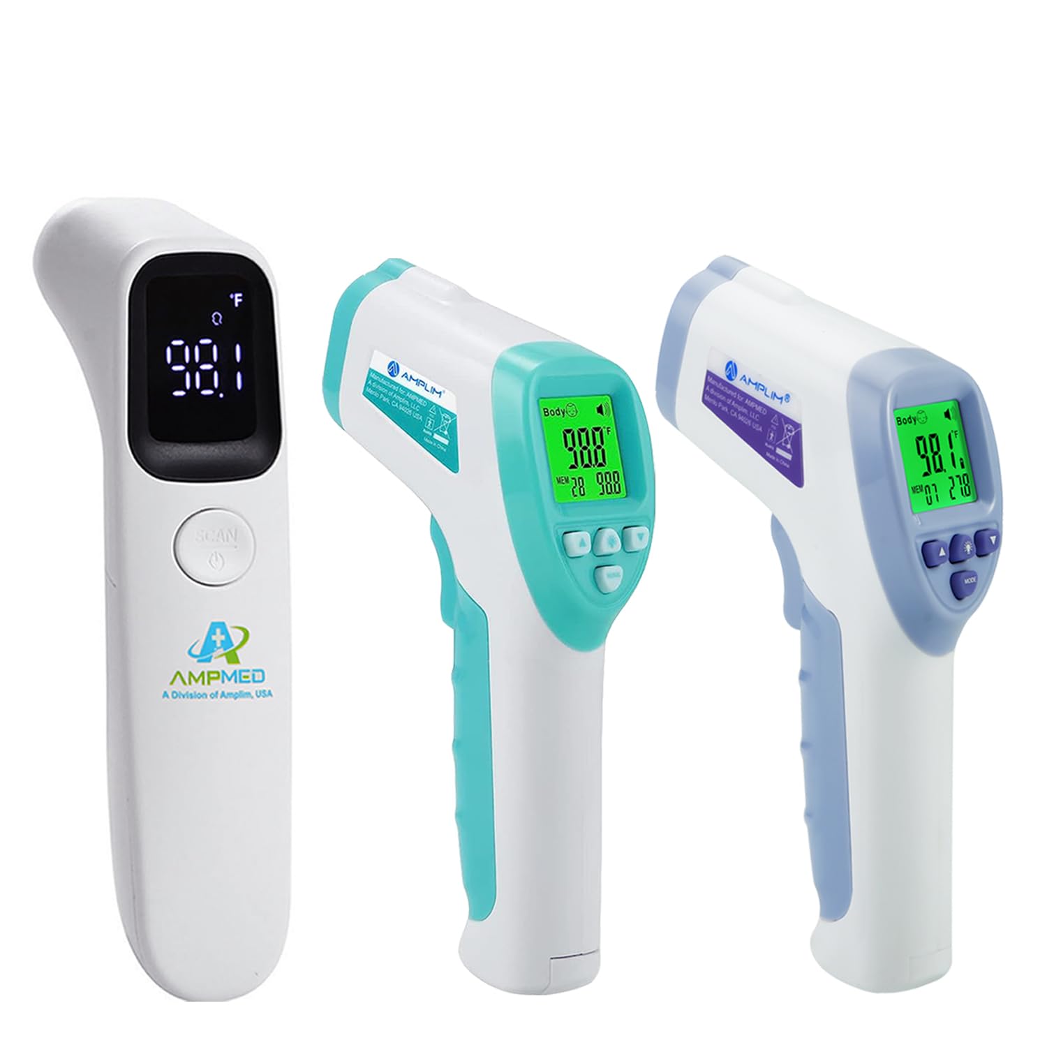 Amplim W2 F2 AE2 Non-Contact Touchless Infrared Digital Forehead Thermometer for Adults and Babies (Pack of 3)