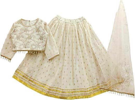 DRISHIV ENTERPRISE Girls Silk Blend Lehenga Choli Set with Dupatta | Embroidered Sleeve Blouse with Flared Skirt &amp; Golden ...