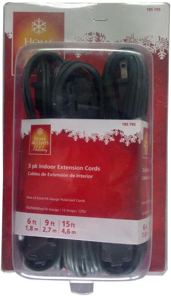 Home Accents Holiday 3pk indoor light-duty extension cords Item# 185-795 UPC# 6935554912179