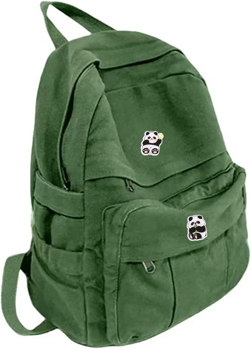 Canvas Backpack for Women Cute Backpack for Women Vintage Laptop Aesthetic Knapsack-Green
