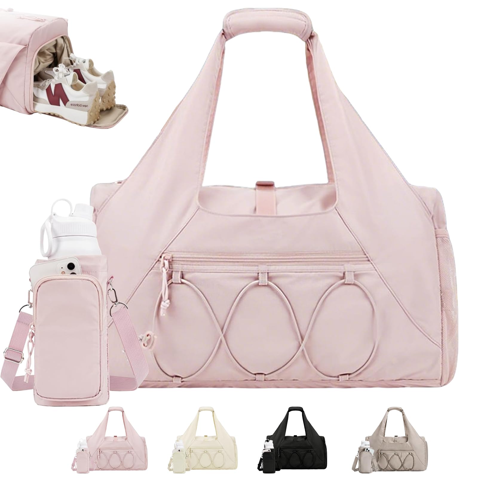 AUNGKWANG Womens Gym Bag, 25L Lightweight Duffle with Shoe Compartment, Travel Bag for Weekend Overnight with Wet Pocket with Water Bottle Pouch for Womens