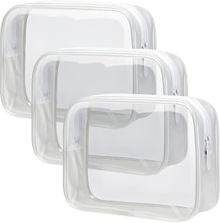 PACKISM Clear Toiletry Bag - 3 Pack TSA Approved Toiletry Bag Quart Size Bag, Travel Makeup Cosmetic Bag for Women, Carry on Airport Airline Compliant Bag, White