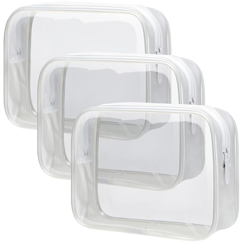 Necessaire transparente PACKISM para viagem, acabamento branco fosco, Pacote com 3