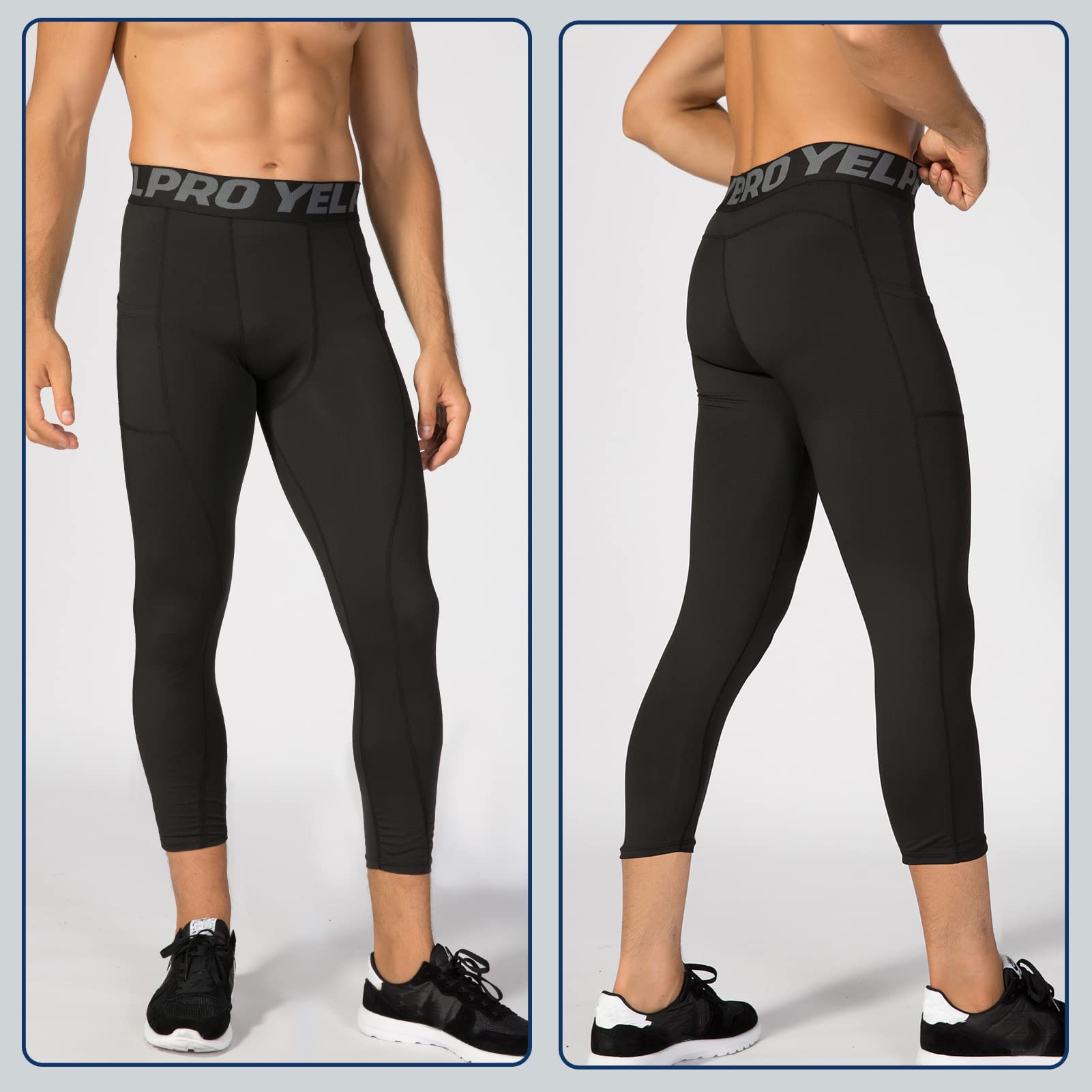 3 Pezzi Leggings a Compressione Uomo 3/4 Calzamaglie Sportive Pantaloni Base Layer Tights con Tasche