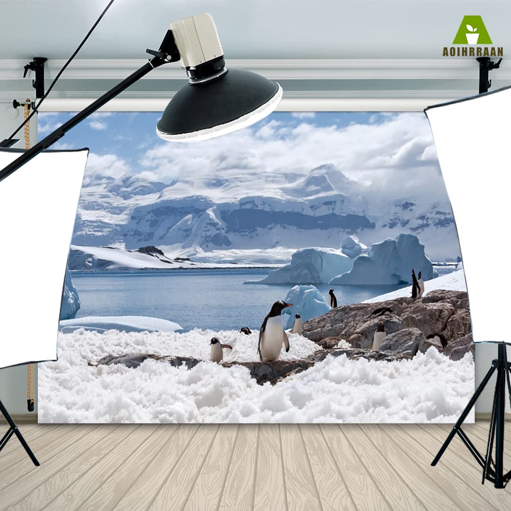 Aoihrraan 2,2x1,5m Penguins Backdrop Antarctica Snowfield South Pole Glacier Ice Ocean Snow Wonrland Photography Background Snow World Theme Party Banner Kids Boys Girls Portrait Photo Studio Props - Image 4