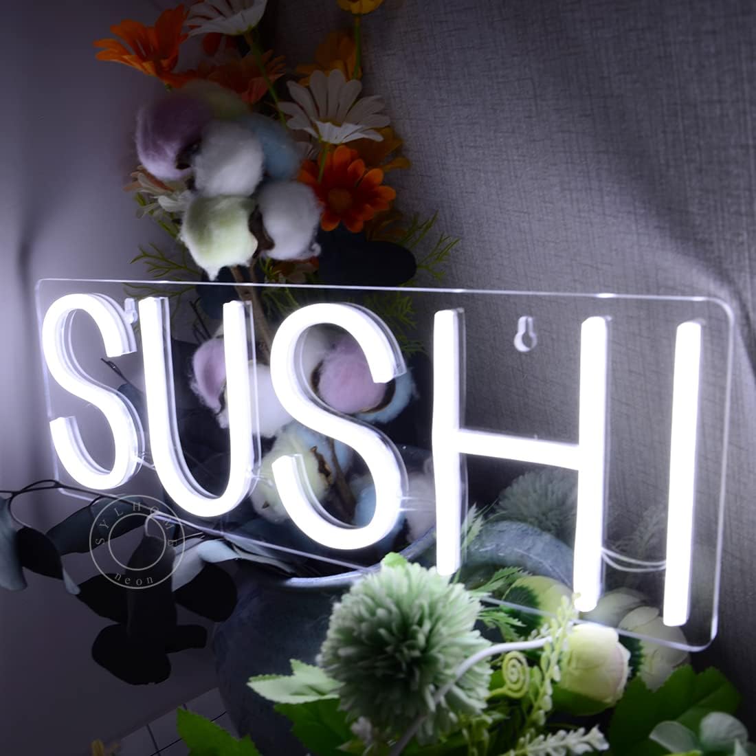 SYLHOME Sushi Led Neon Light Sign Business Light Up Sign Wall Windows Hanging Decor Restaurant Advertising Banner Sushi Table Japanese Themed Party Decor 15.75"X5.4" USB Cold White - Image 8