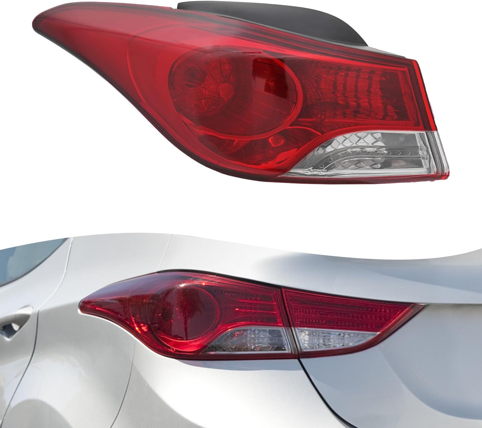 LYNICESHOP Tail Light for 2011-2013 Hyundai Elantra, Outer Halogen Assembly w/Wiring Harness, ABS Acrylic, Direct Replacement 924013Y000(Driver Side)