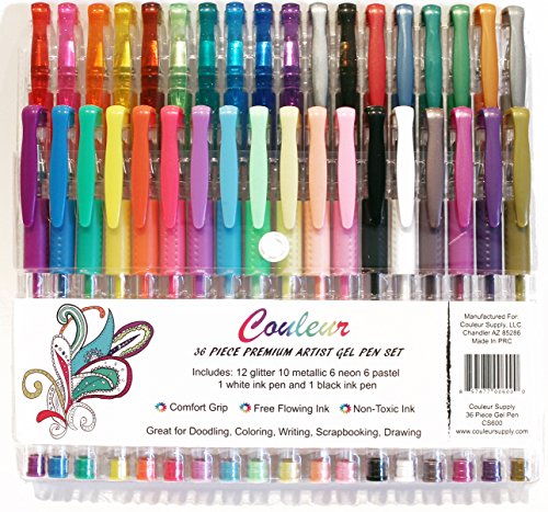 36 Gel Pens for Coloring Set, Scrapbooking, Drawing, Metallic, Glitter, Neon, Pastel Color Gel Pens, Perfect Gifts for Girls, Teens, Moms, Birthdays, Office Stationery, School Art Supplies, Kids Toys