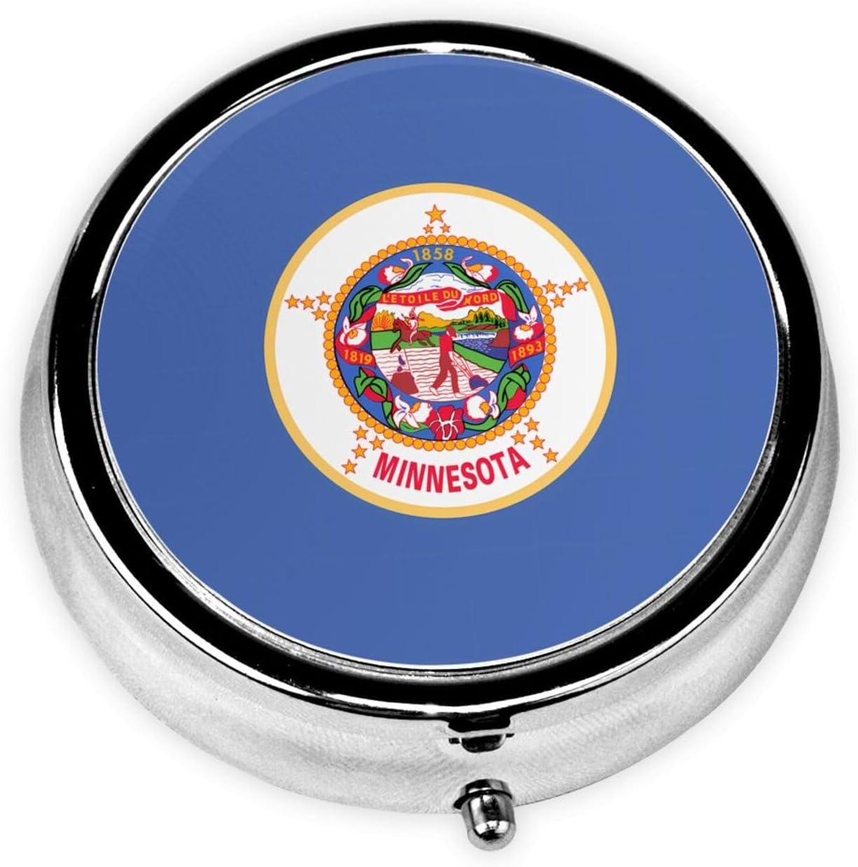Minnesota State Flag Round Pill Box – Portable Medicine Storage Container for Vitamins, Supplements, Fish Oil, etc.