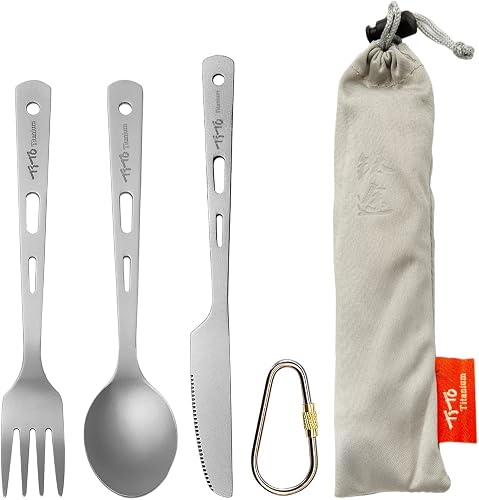 TiTo Titanium Cutlery Set Titanium Spoon Spork Knife Chopsticks Straw Portable Lightweight Outdoor Flatware Extra Strong 3/4/5 Piece Straw for Home Use/Travel/Camping/Picnic/Hiking Tableware (3-Piece