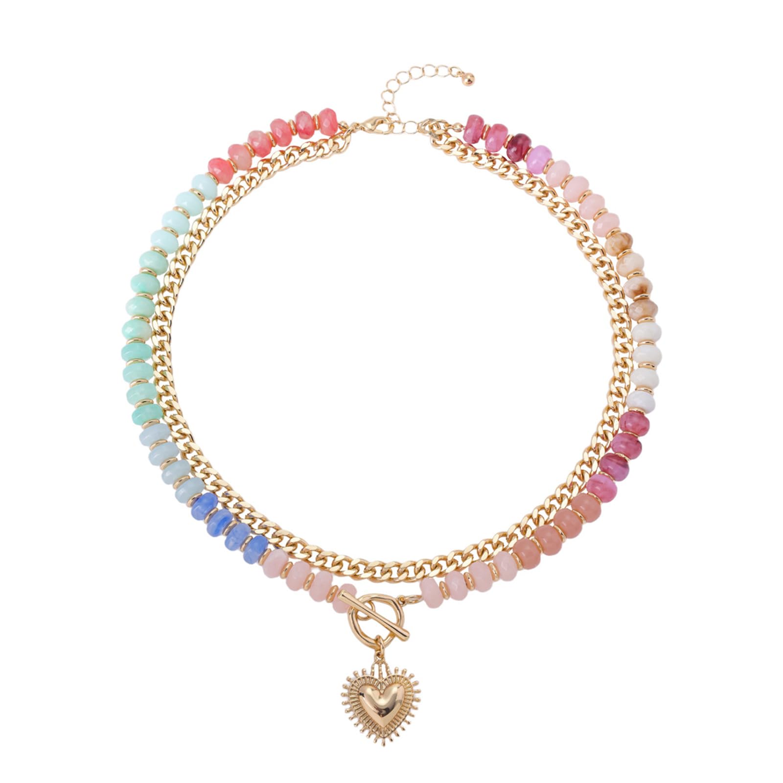 BWANGIAO Colorful Beaded Necklace With 14K Gold Plated Heart Pendant For Women Daily Beach Fashion Jewellery