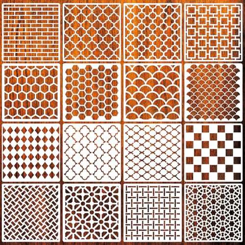 12" Large Wall Stencils with Seamless Patterns, 16PCS Plastic Geometric
