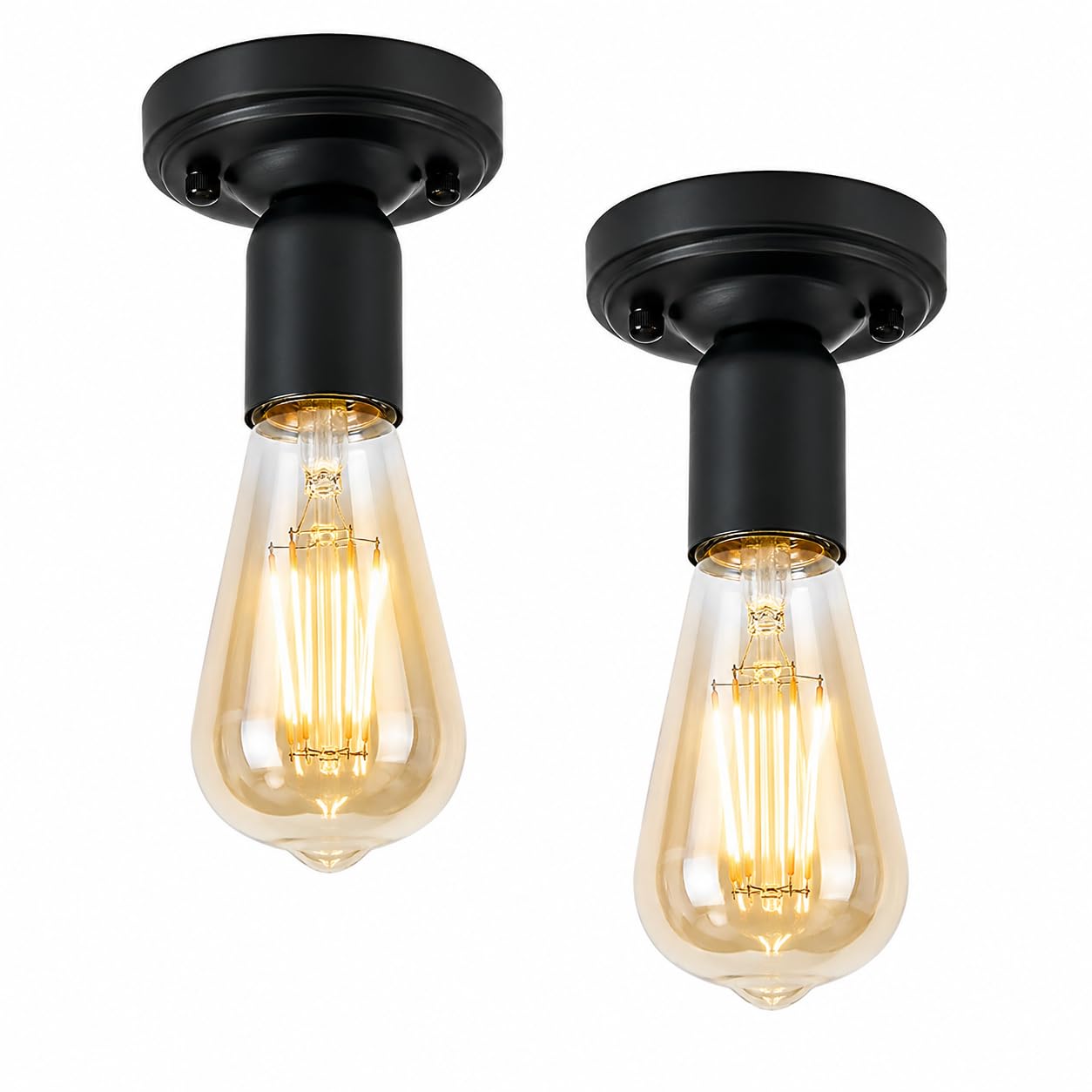LEDSone 2-Pack Vintage Semi Flush Mount Light E27 Single Head Ceiling Lamp