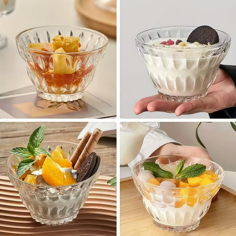 Image of PrimeWorld 350ml Ice Cream Glass Cups - Set of 6 | Dessert, Milkshake, Fruit & Pudding Serving Bowls | Elegant Glass Dishes for Home, Restaurants & Parties | Dishwasher Safe