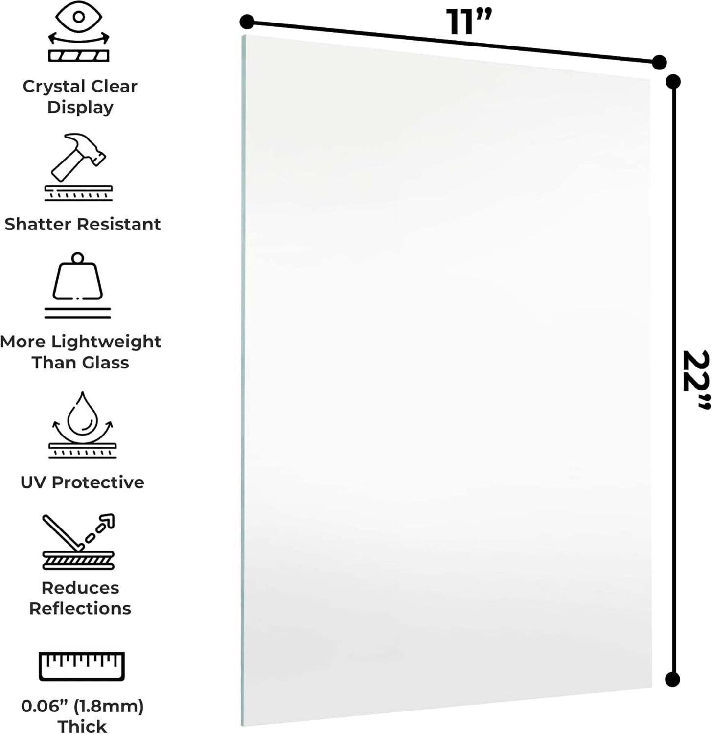 11x22 Acrylic Non-Glare Plexiglass (1-Sheet) Replacement Plastic Glass for 11x22 Picture Frame UV & Shatter-Resistant Plexiglass Cover Sheet