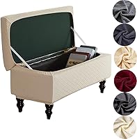 Vista 1 de ANWUCHEN Funda rectangular para otomana, funda elástica con almacenamiento, cintas elásticas, color beige, talla M