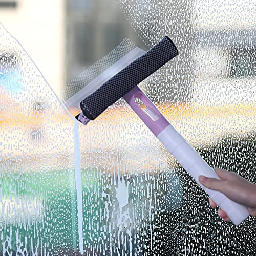 Shower Squeegee for Glass Doors Window Mirror with Sprayer Magic Floor Squeegee Brush Multifunction Household Cleaning Water Scraper for Bathroom Wall Tile Countertop (Pink)