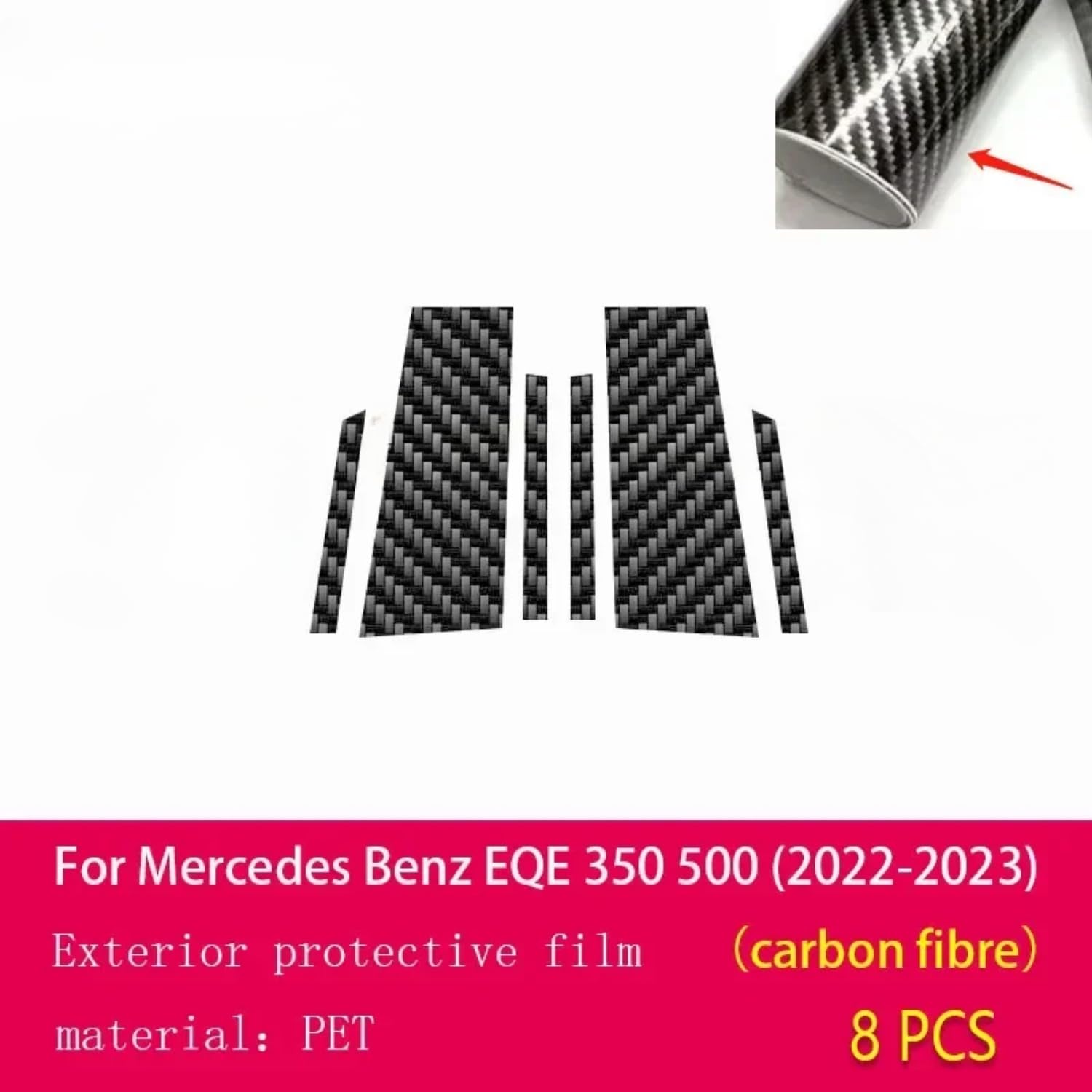 Pellicola protettiva in PPF per carrozzeria auto B C, pellicola protettiva in TPU trasparente, per Mercedes Benz EQE 350 500 22-2024 (fibra di carbonio)