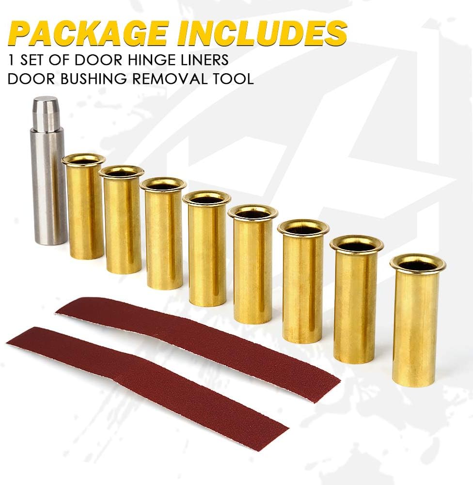 Xprite Door Pin Guides and Hinge Liners, Brass Door Bushing Removal Tool Compatible with Jeep Wrangler JK JKU 2007-2018 & 2018-2025Jeep Wrangler JL JLU JT -8PC