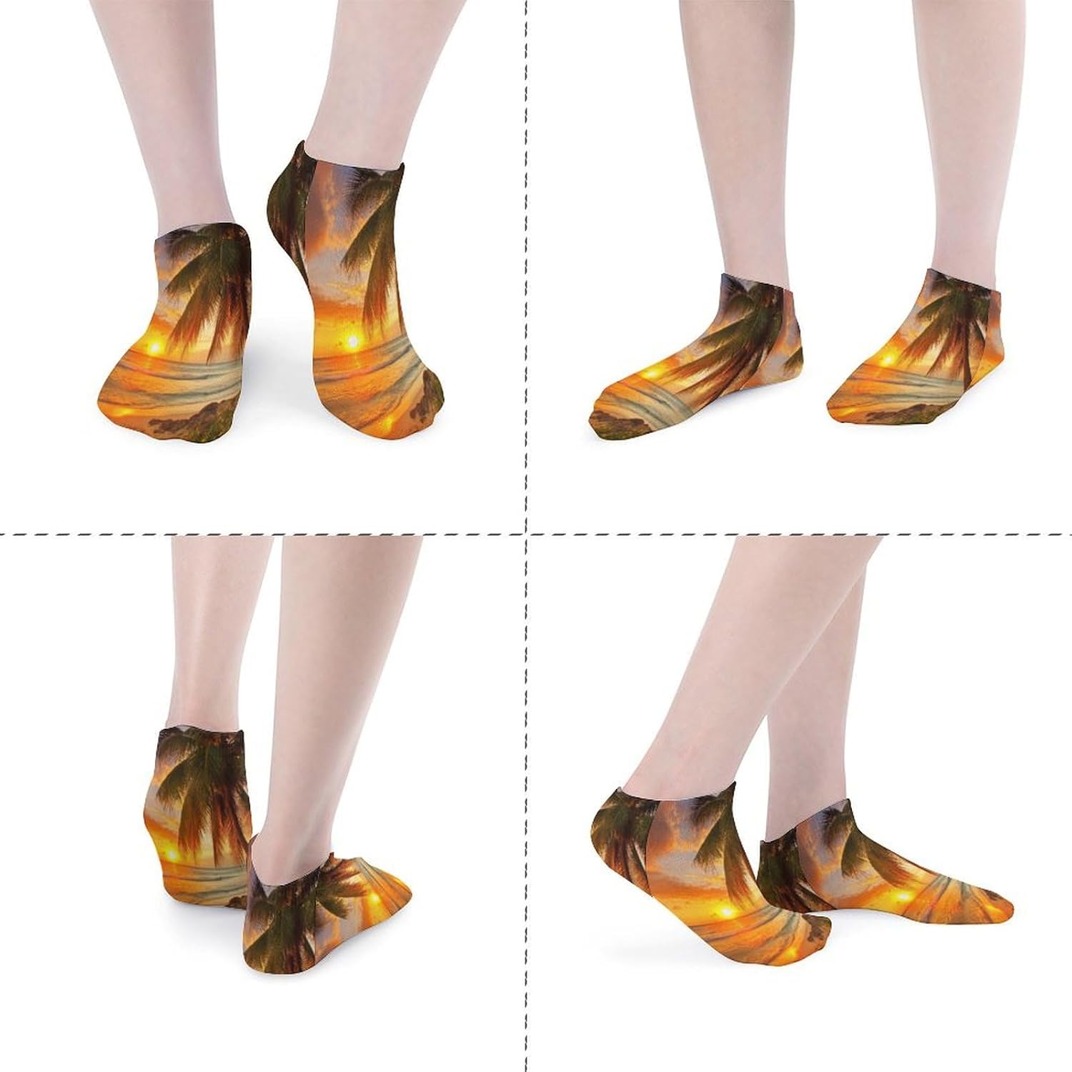 Women's Thin Elastic Socks Low-top Sports Invisible Tropical Beach Palm Tree Sunset Printed Ankle Socks 5 Pairs Suitable for Travel Commuting Outdoor