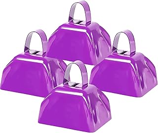Metal Cow Bell Noise Maker - 3 Inch Pack of 4 - Small Loud Metal Cowbell Noisemaker with Handle - Great for Football Games, Sporting Events, Weddings, New Year's Eve, Birthday Parties