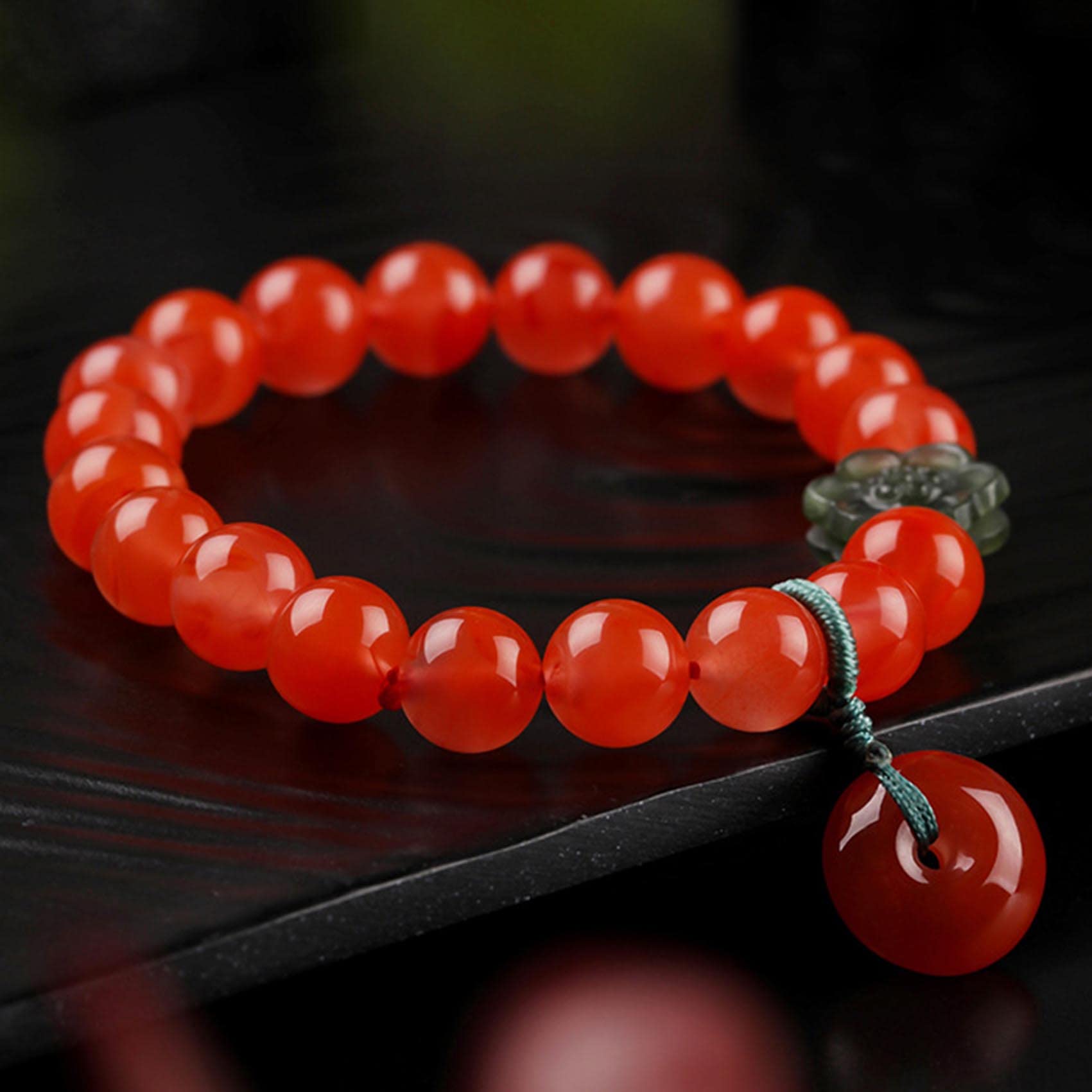 Braccialetti con Perline, Bracciale in Quarzo Agata Rossa con Fibbia dell'armonia(Jade)