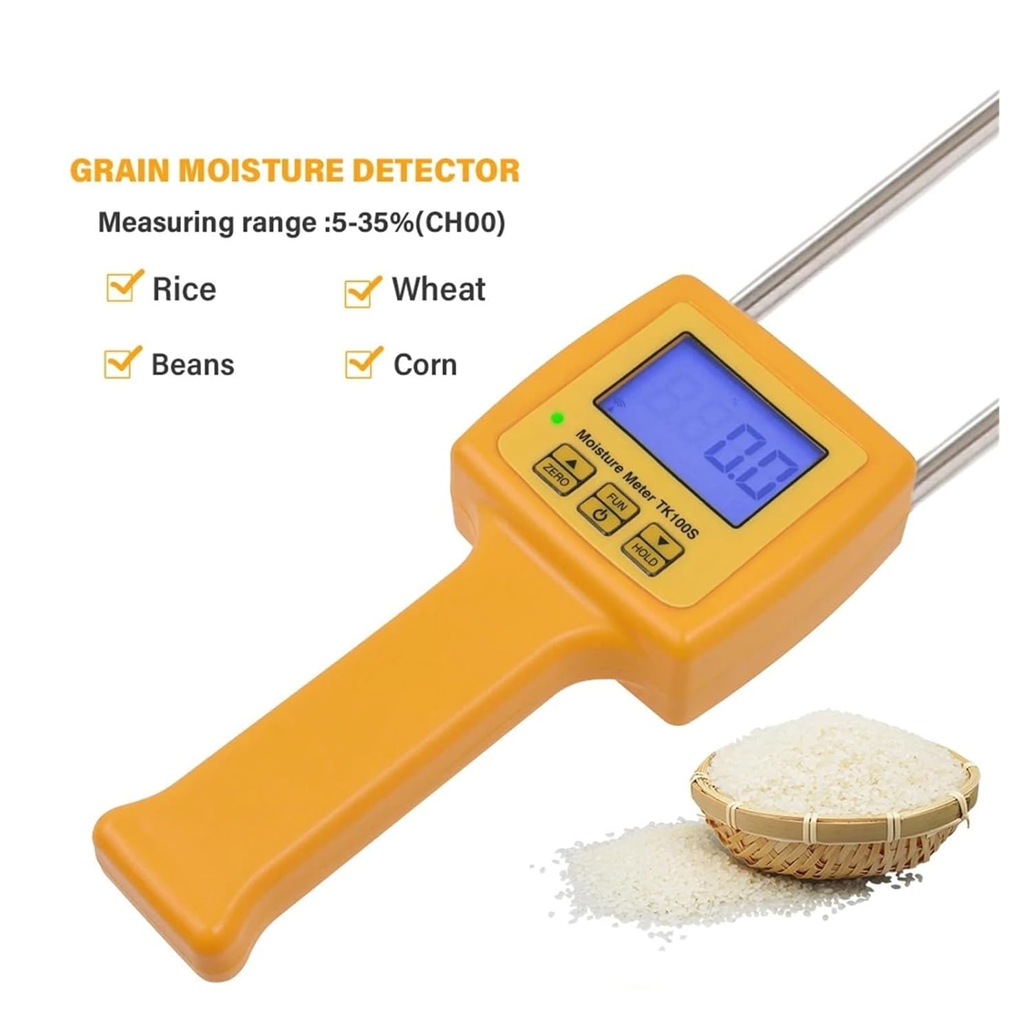 デジタル穀物水分計 TK100S 湿度テストツール バックライト付き トウモロコシ 小麦 米 豆 小麦用 複数の媒体における水分測定